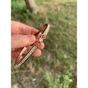 Unique Vintage Double Hinged Bangle Bracelet, Rhinestones